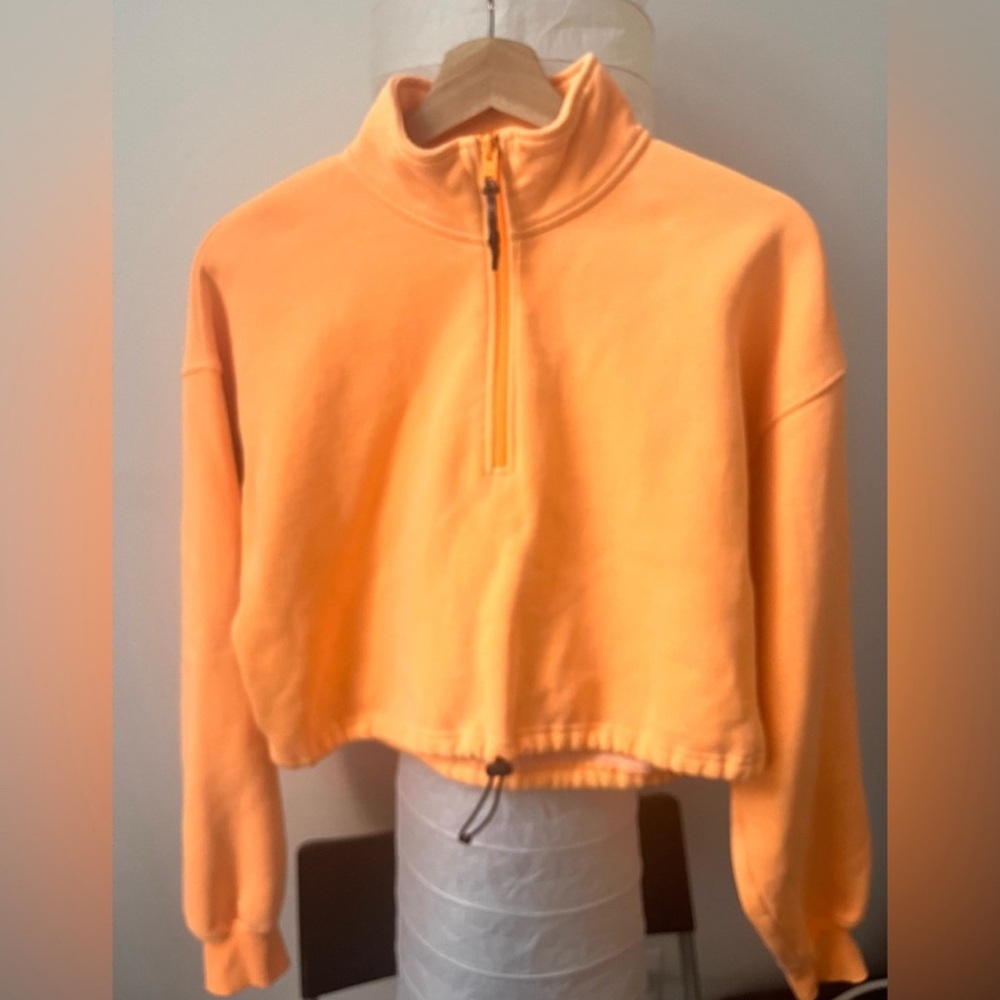 NWOT Women’s TNA Cropped Oversized Half Zip Up Sweater In Orange Size S - Picture 2 of 10